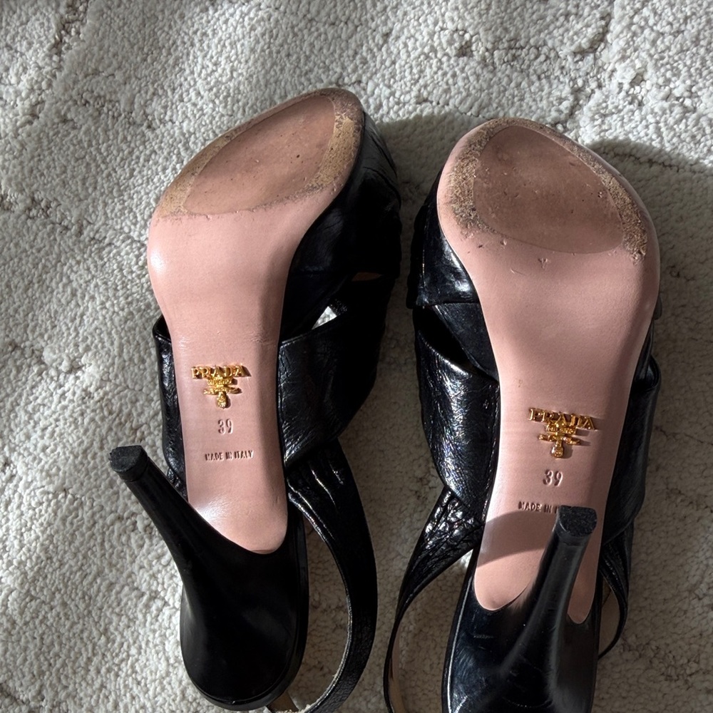 Prada Black Textured Slingback Heels - Picture 4 of 4